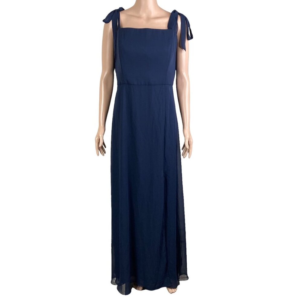 Dessy Collection Dress Womens 16 Luxchiff FL Bow Shoulder Blue Maxi Plus - Picture 12 of 12